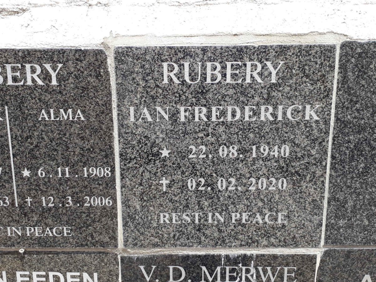 RUBERY Ian Frederick 1940-2020
