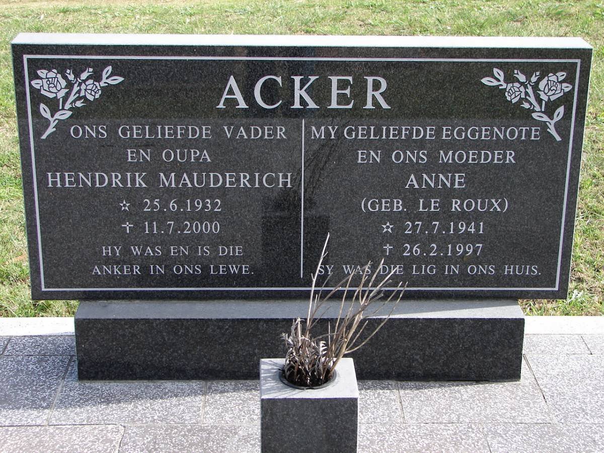 ACKER Hendrik Mauderich 1932-2000 &amp; Anne LE ROUX 1941-1997