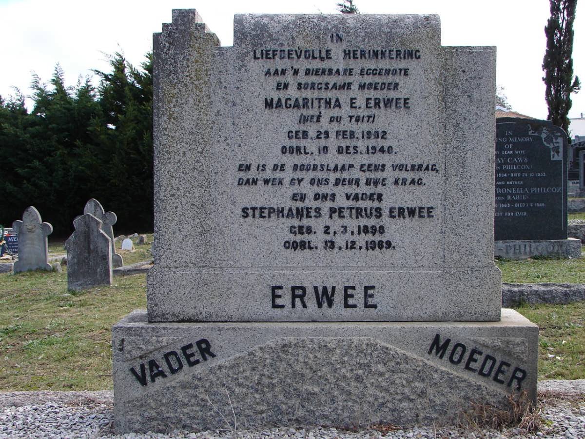 ERWEE Stephanes Petrus 1898-1969 &amp; Magaritha E. DU TOIT 1902-1940