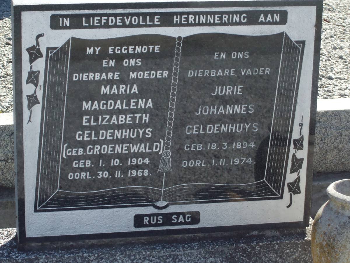 GELDENHUYS Jurie Johannes 1894-1974 &amp; Maria Magdalena Elizabeth GROENEWALD 1904-1968