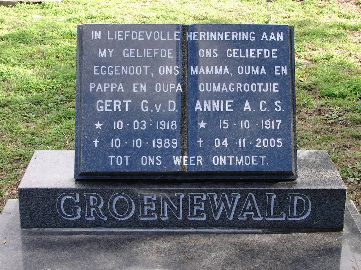 GROENEWALD G.v.D. 1918-1989 &amp; A.C.S. 1917-2005