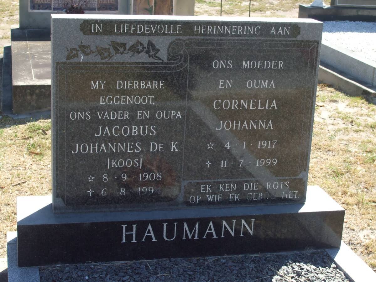 HAUMANN Jacobus Johannes de K. 1908-1994 &amp; Cornelia Johanna 1917-1999