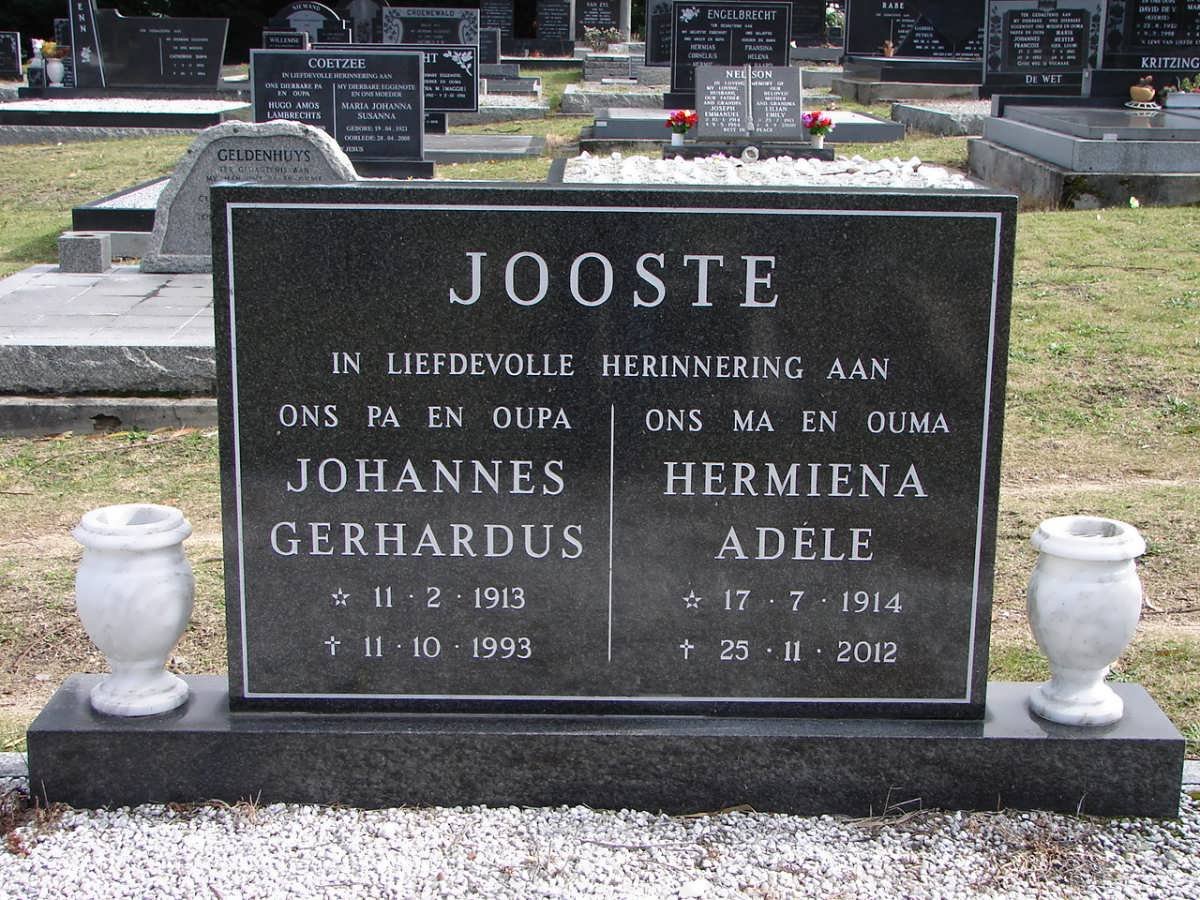 JOOSTE Johannes Gerhardus 1913-1993 &amp; Hermiena Adéle 1914-2012