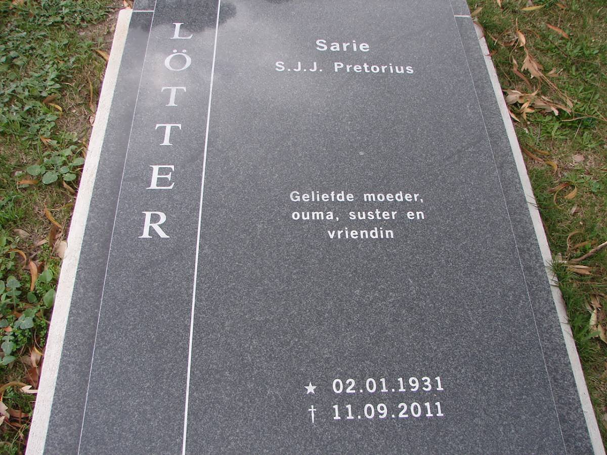 LÖTTER S.J.J nee PRETORIUS 1931-2011