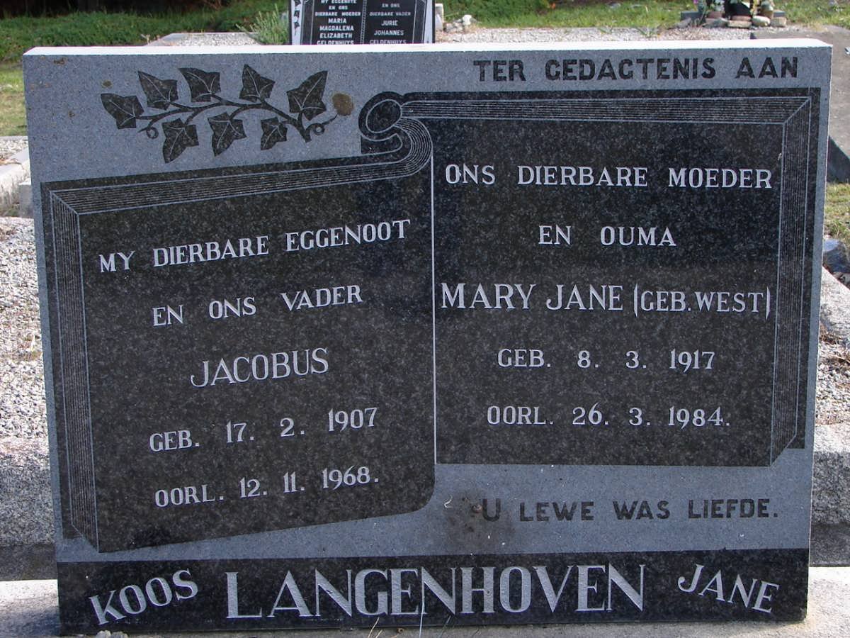 LANGENHOVEN Jacobus 1907-1968 &amp; Mary Jane WEST 1917-1984