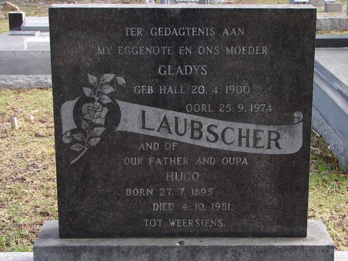 LAUBSCHER Hugo 1895-1981 &amp; Gladys HALL 1900-1974