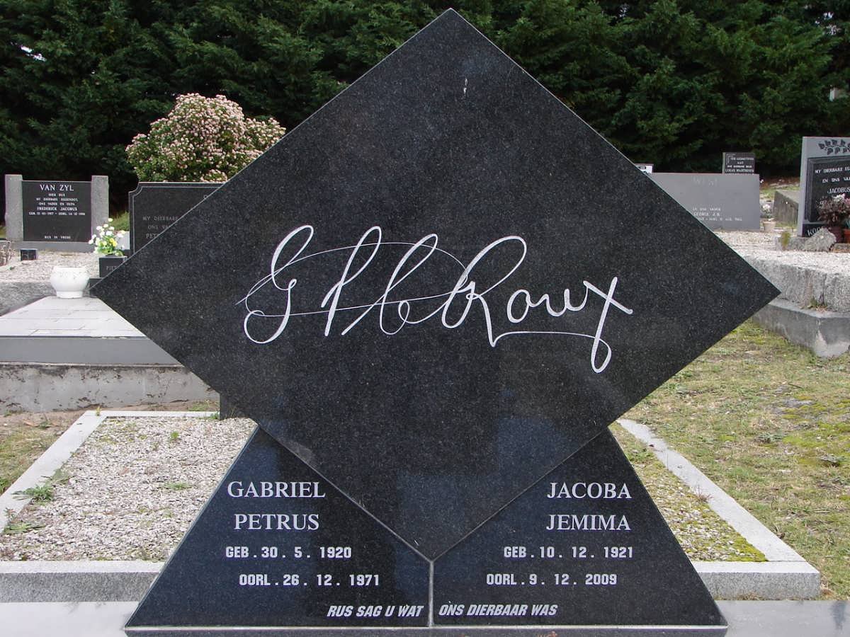 ROUX Gabriel Petrus, le 1920-1971 &amp; Jacoba Jemima 1921-2009