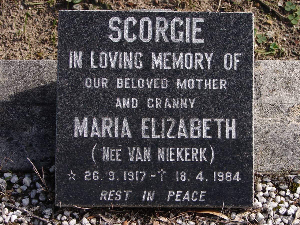 SCORGIE Maria Elizabeth nee VAN NIEKERK 1917-1984