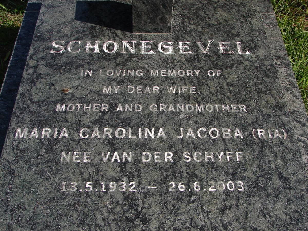 SCHONEGEVEL Maria Carolina Jacoba nee VAN DER SCHYFF 1932-2003