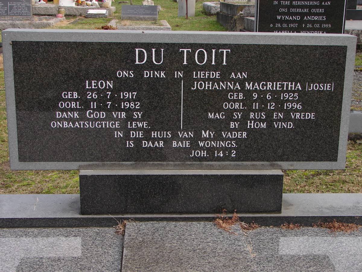 TOIT Leon, du 1917-1982 &amp; Johanna Magrietha 1925-1996