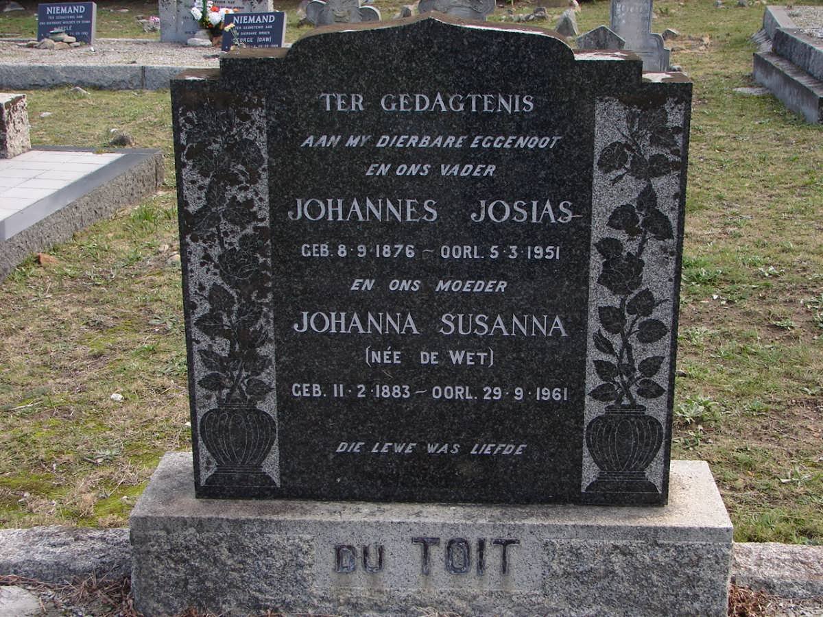 TOIT Johannes Josias, du 1876-1951 &amp; Johanna Susanna DE WET 1883-1961