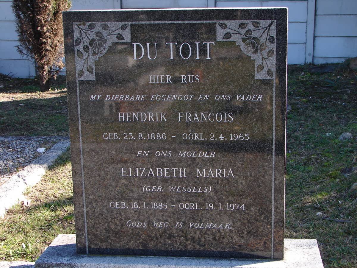 TOIT Hendrik Francois, du 1886-1965 &amp; Elizabeth Maria WESSELS 1885-1974