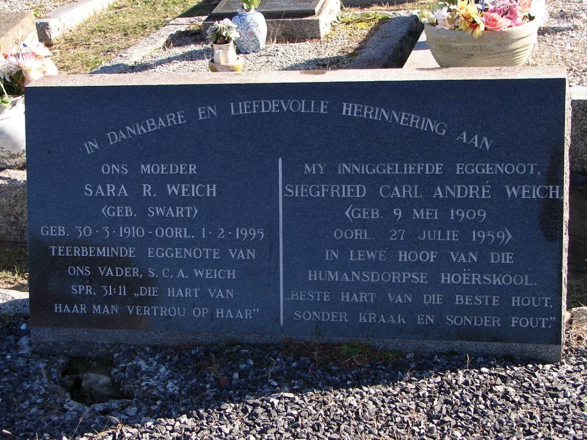 WEICH Siegfried Carl André 1909-1959 &amp; Sara R. SWART 1910-1995