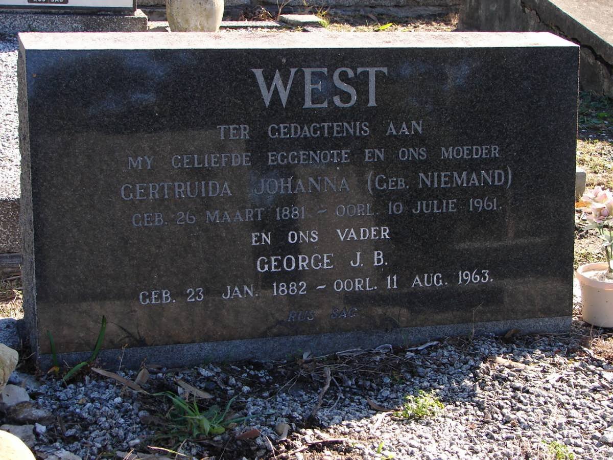 WEST George J.B. 1882-1963 &amp; Gertruida Johanna NIEMAND 1881-1961