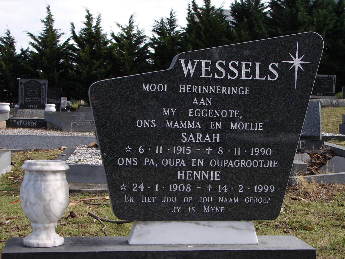 WESSELS Hennie 1908-1999 &amp; Sarah 1915-1990