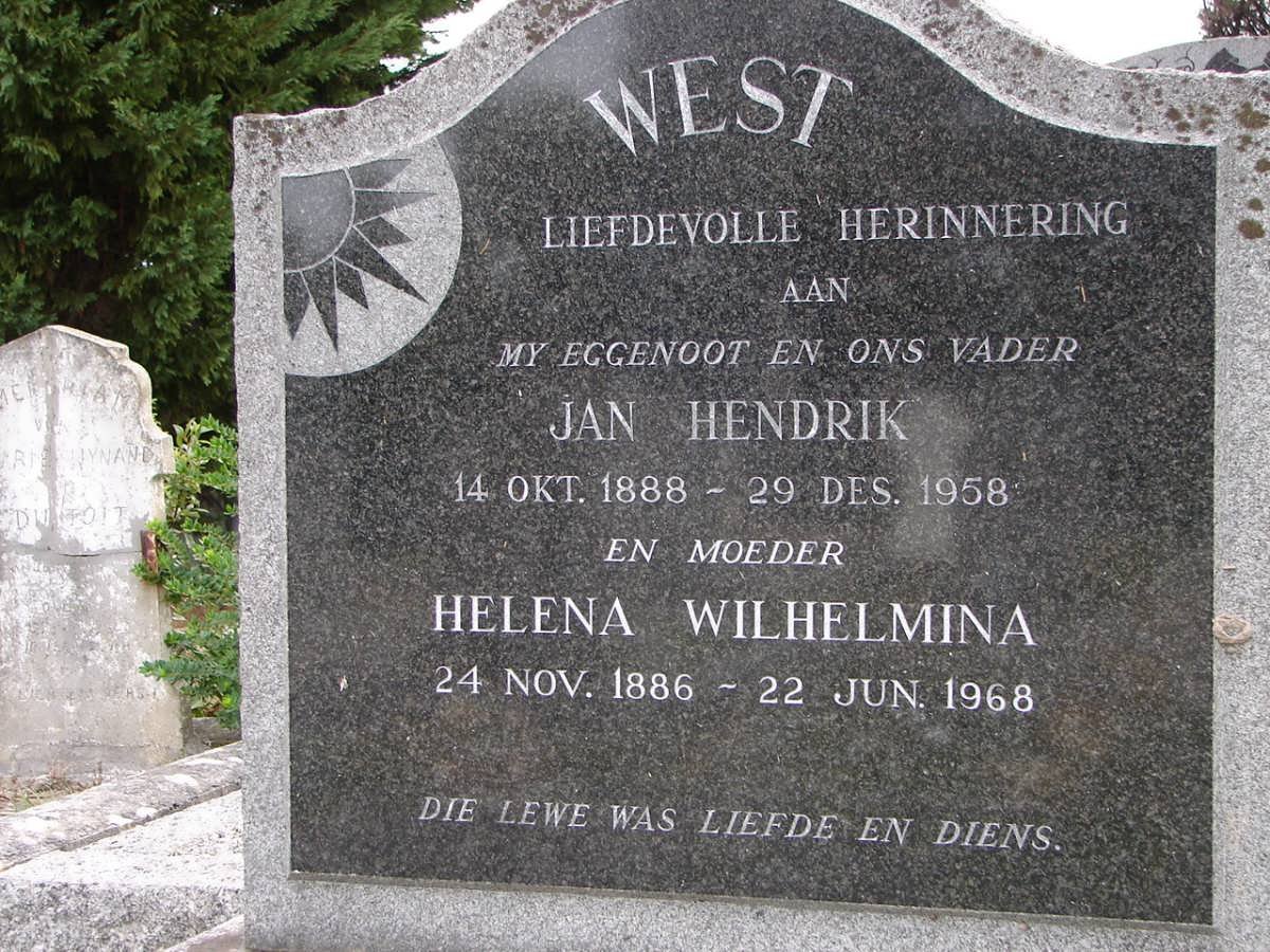WEST Jan Hendrik 1888-1958 &amp; Helena Wilhelmina 1886-1968