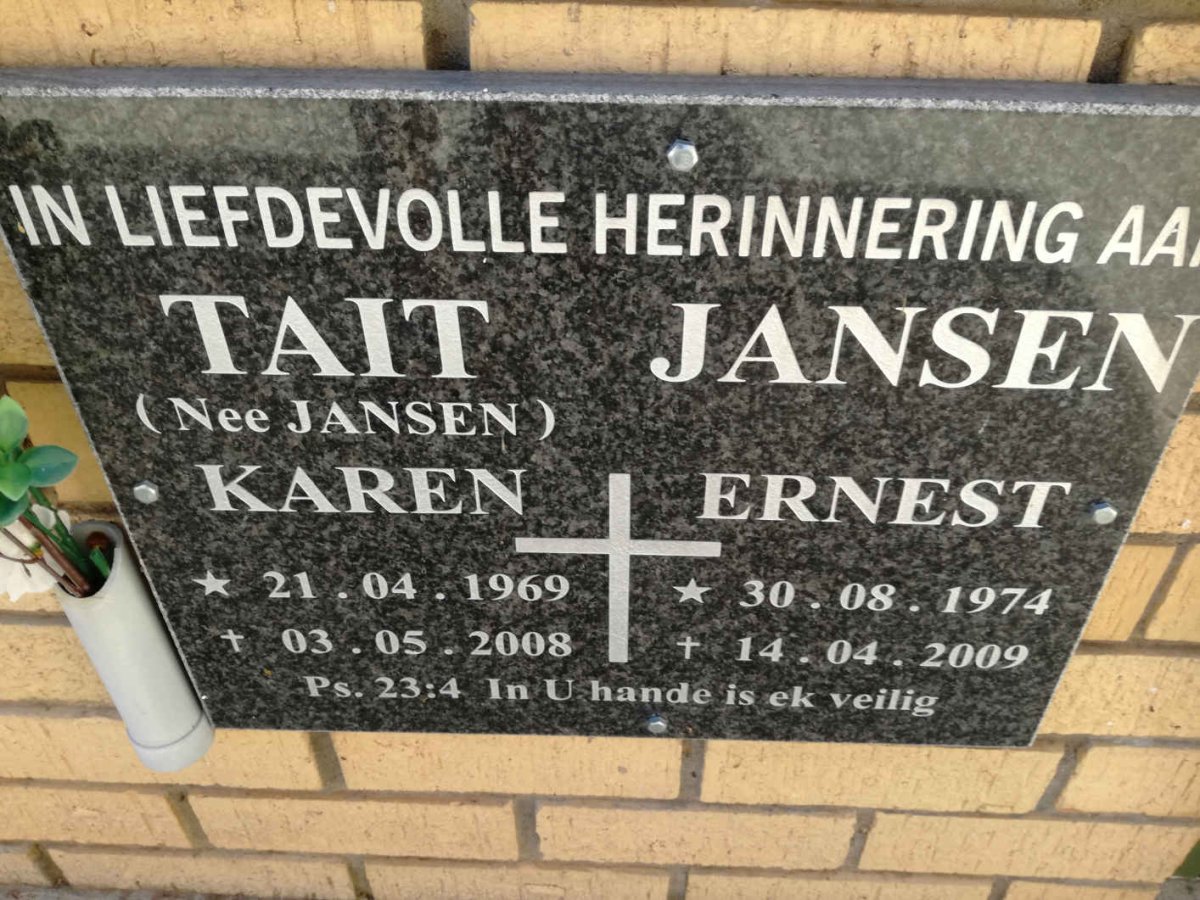 JANSEN Ernest 1974-2009 :: TAIT Karen nee JANSEN 1969-2008