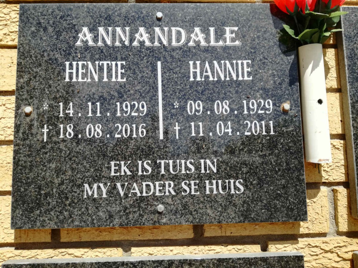 ANNANDALE Hentie 1929-2016 &amp; Hannie 1929-2011