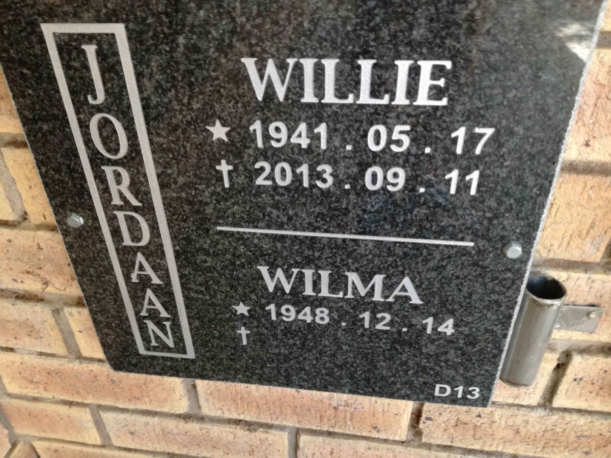JORDAAN Willie 1941-2013 &amp; Wilma 1948-