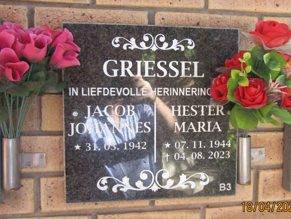 GRIESEL Jacob Johannes 1942- & Hester Maria 1944-2023