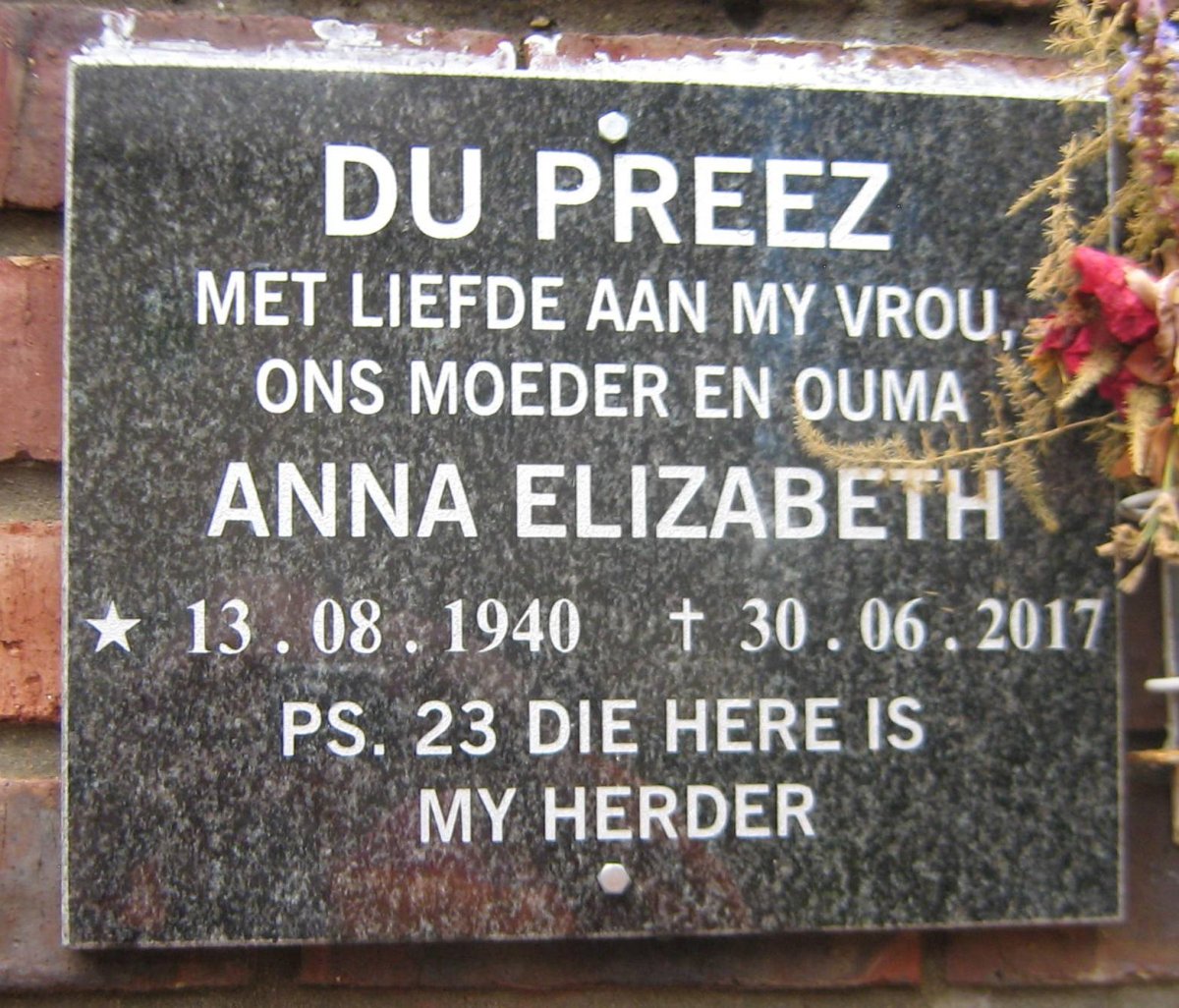 PREEZ Anna Elizabeth, du 1940-2017