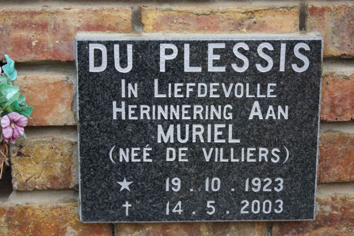 PLESSIS Muriel, du nee DE VILLIERS 1923-2003
