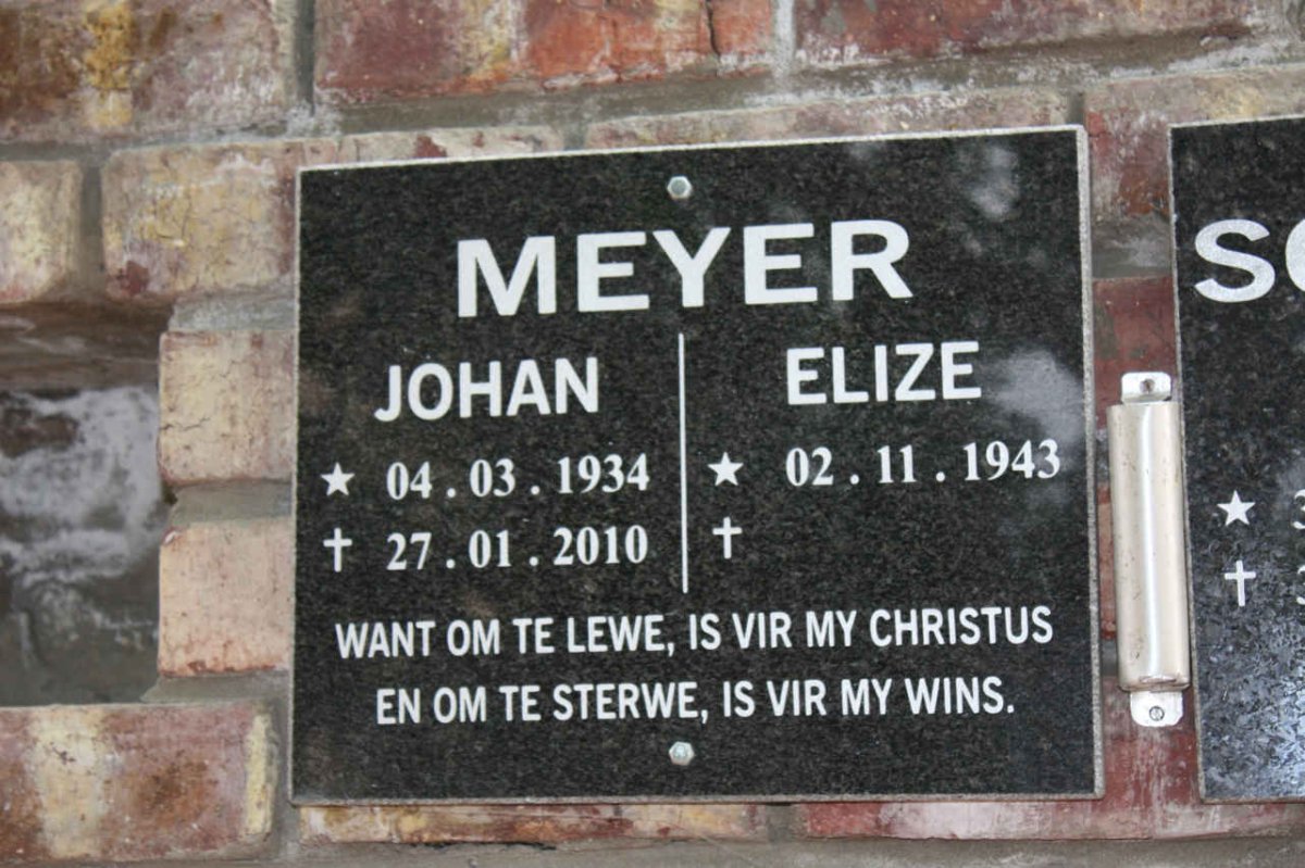 MEYER Johan 1934-2010 &amp; Elize 1943-