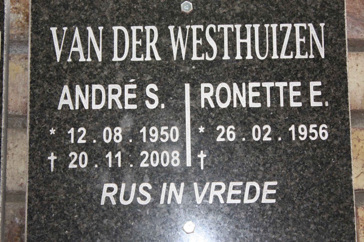 WESTHUIZEN Andre S.,van der 1950-2008 &amp; Ronette E. 1956-