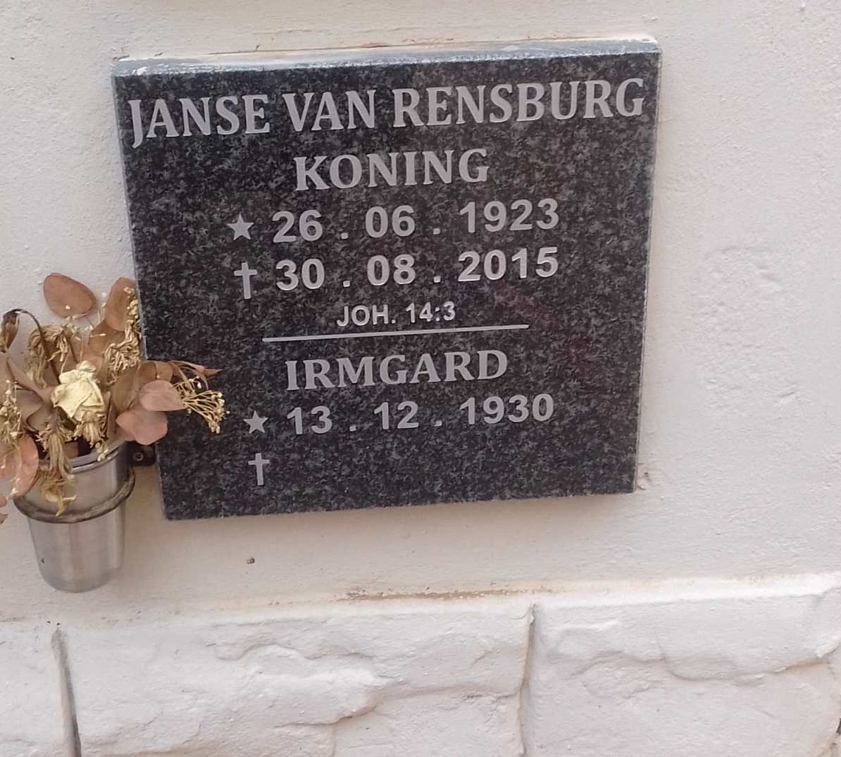 RENSBURG Koning, Janse van 1923-2015 &amp; Irmgard 1930-
