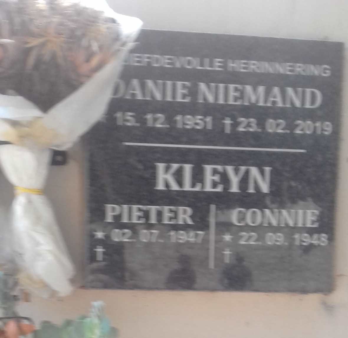 NIEMAND Danie 1951-2019 :: KLEYN Pieter 1947- :: KLEYN Connie 1948-
