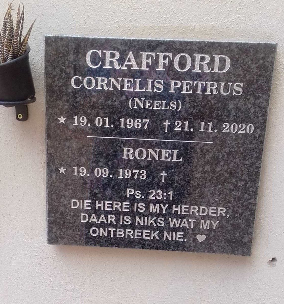 CRAFFORD Cornelis Petrus 1967-2020 &amp; Ronel 1973-