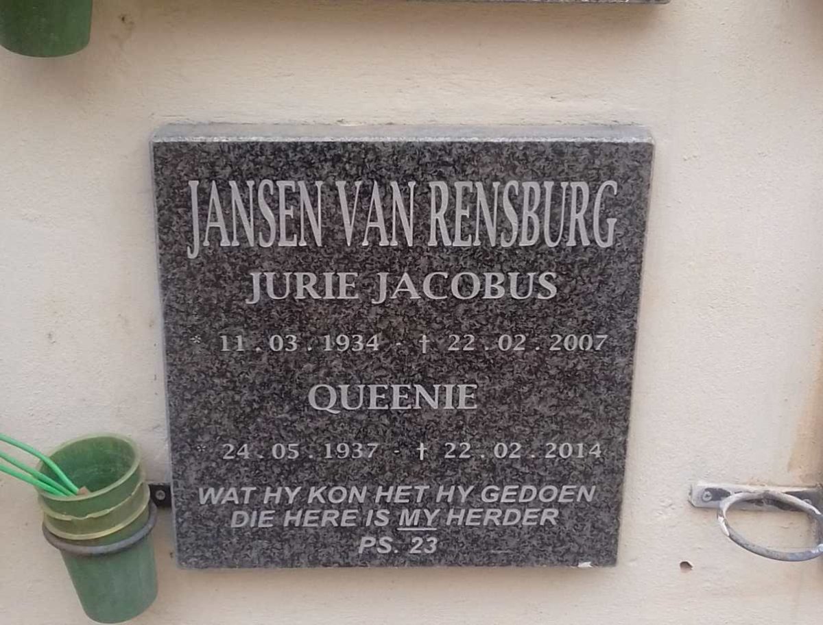 RENSBURG Jurie Jacobus, Jansen van 1934-2007 &amp; Queenie 1937-2014
