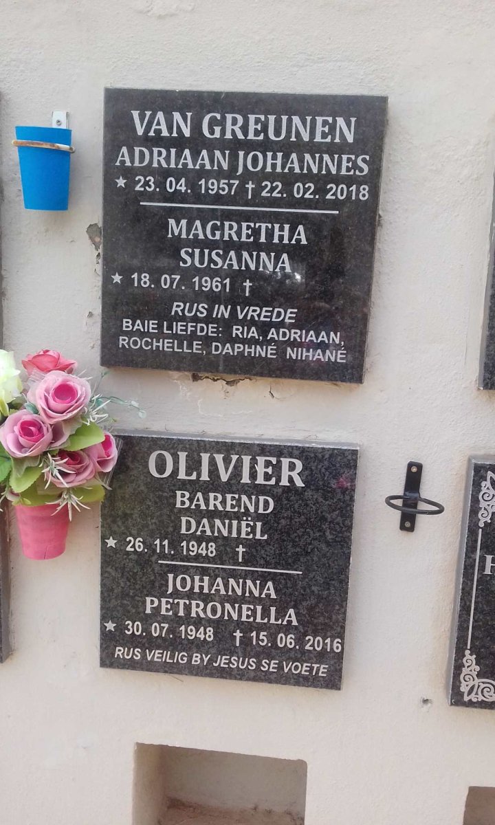 GREUNEN Adriaan Johannes, van 1957-2018 &amp; Magretha Susanna 1961-