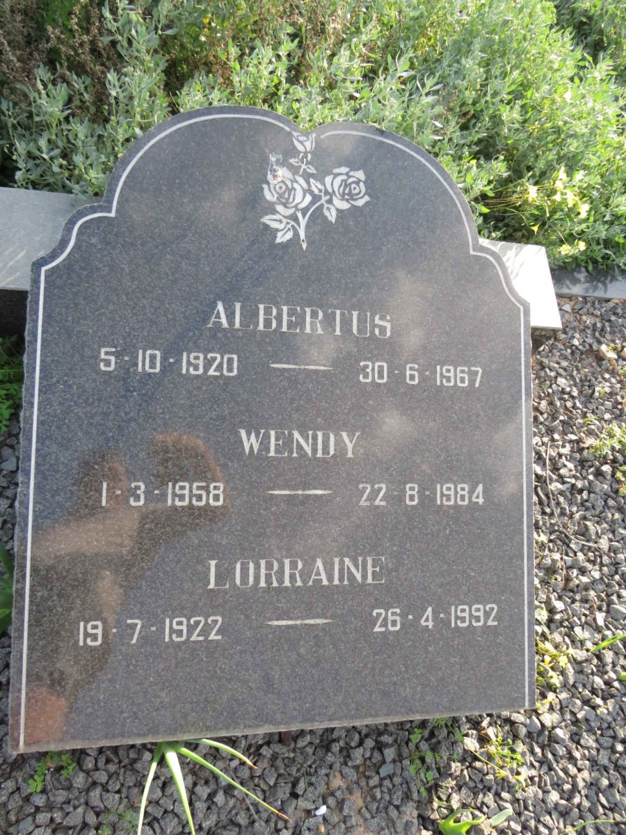 ? Albertus 1920-1967 :: ? Lorraine 1922-1992 :: ? Wendy 1958-1984