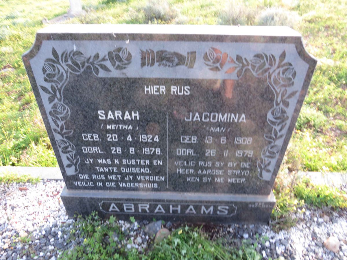 ABRAHAMS Jacomina 1908-1976 :: ABRAHAMS Sarah 1924-1978