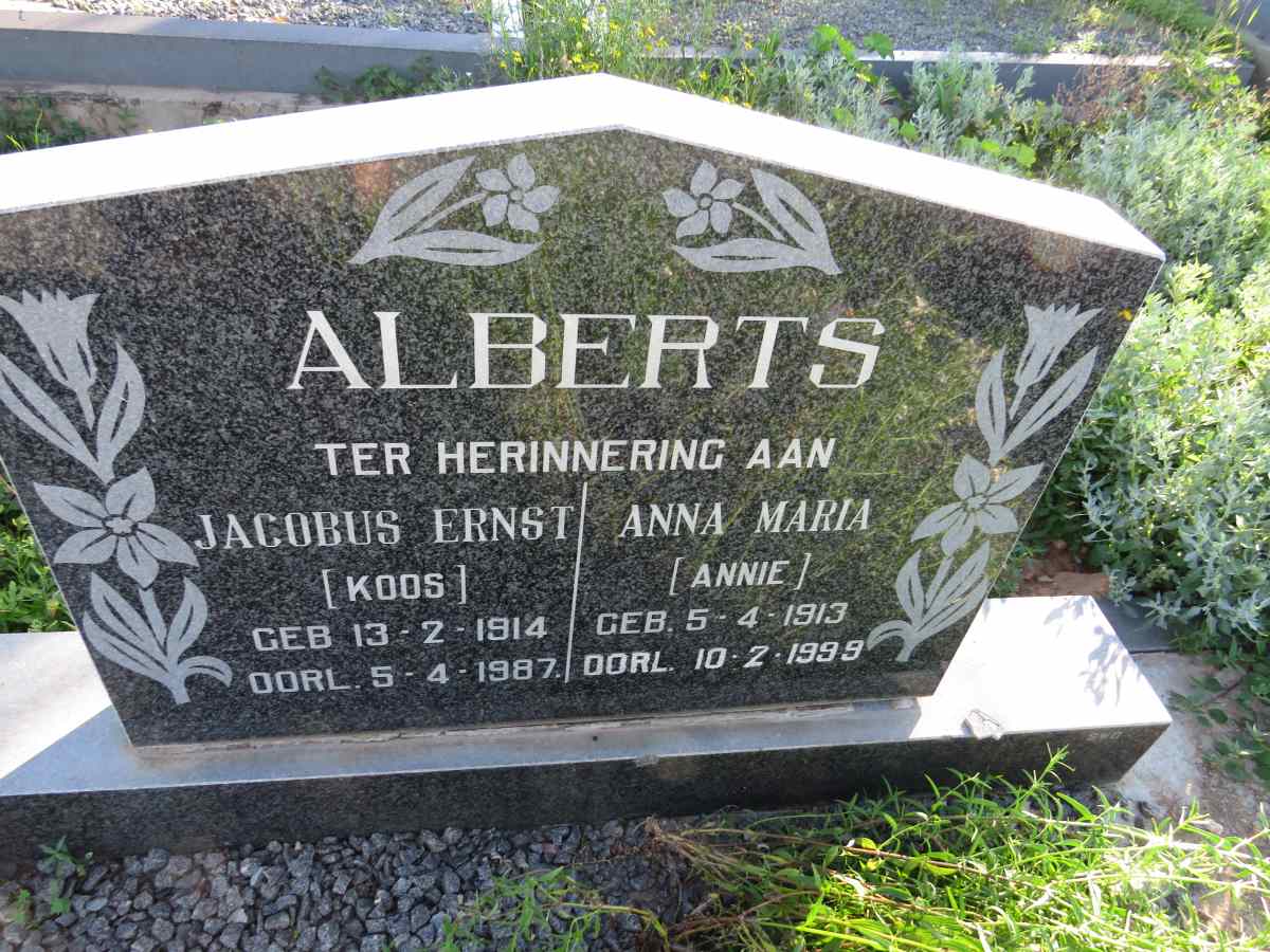 ALBERTS Jacobus Ernst 1914-1987 & Anna Maria 1913-1999