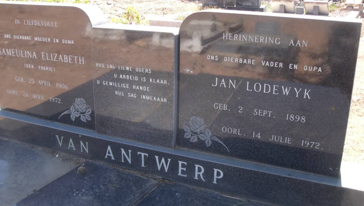 ANTWERP Jan Lodewyk, van 1898-1972 &amp; Samuelina Elizabeth 1906-1972