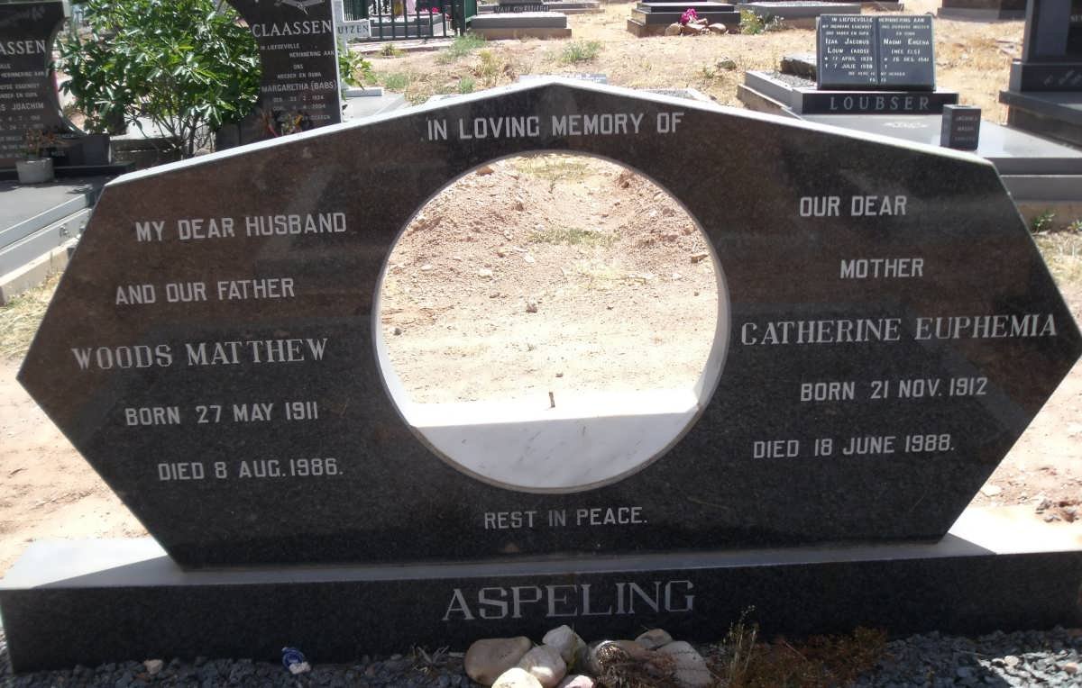 ASPELING Woods Mathew 1911-1986 &amp; Catherine Euphemia 1912-1988