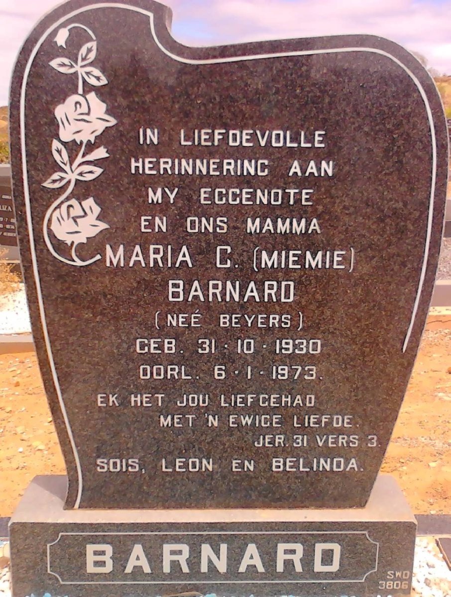 BARNARD Maria C. nee BEYERS 1930-1973