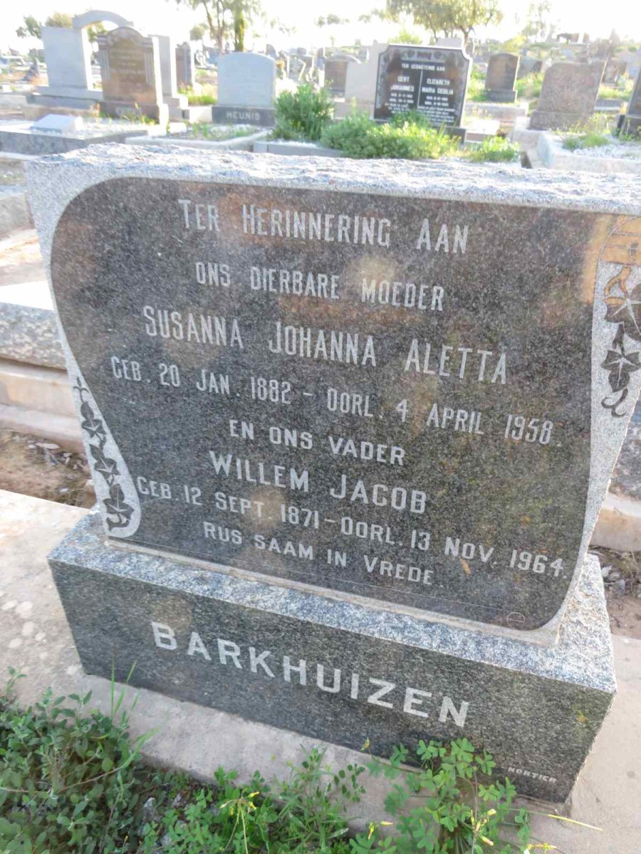 BARKHUIZEN Willem Jacob 1871-1964 & Susanna Johanna Aletta 1882-1958 