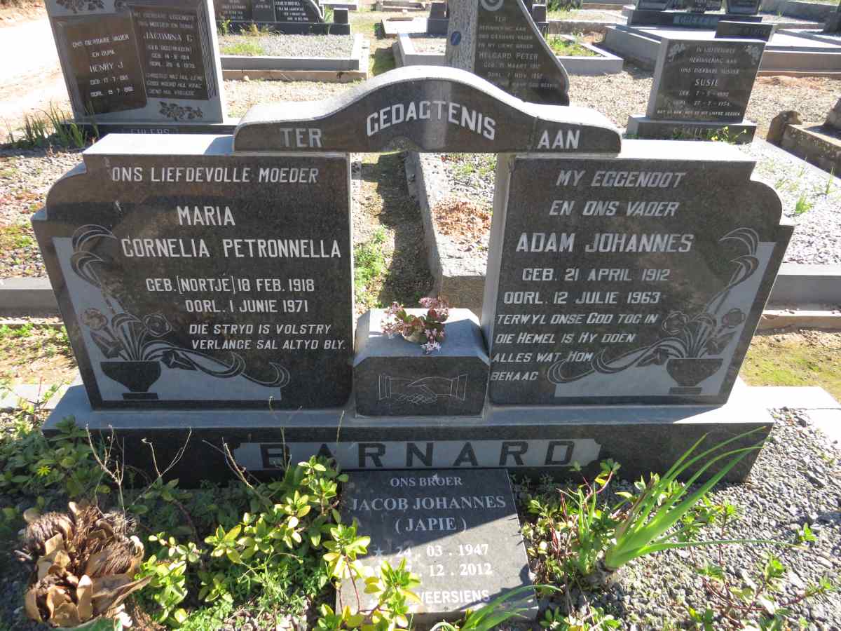 BARNARD Adam Johannes 1912-1963 & Maria Cornelia Petronnella NORTJE 1918-1971 :: BARNARD Jacob Johannes 1947-2012