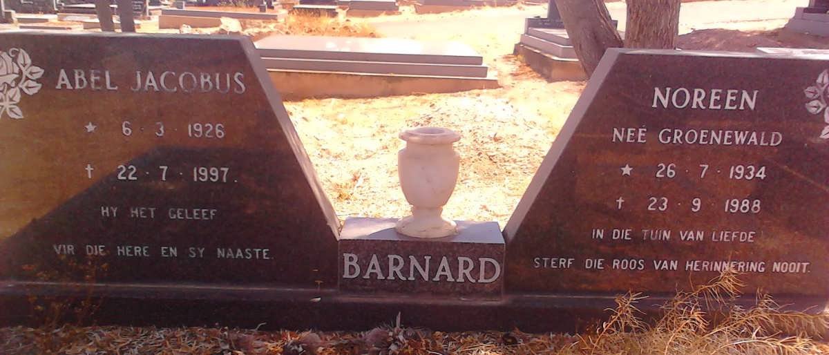 BARNARD Abel Jacobus 1926-1997 &amp; Noreen GROENEWALD 1934-1988