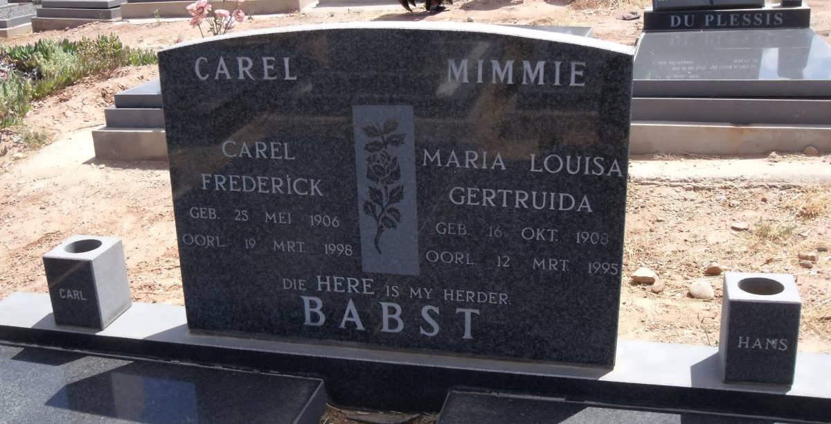 BABST Carel Frederick 1906-1998 &amp; Maria Louise Gertruida 1908-1995