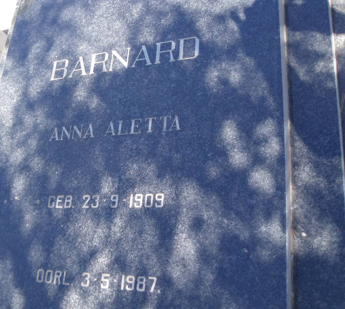 BARNARD Anna Aletta 1909-1987