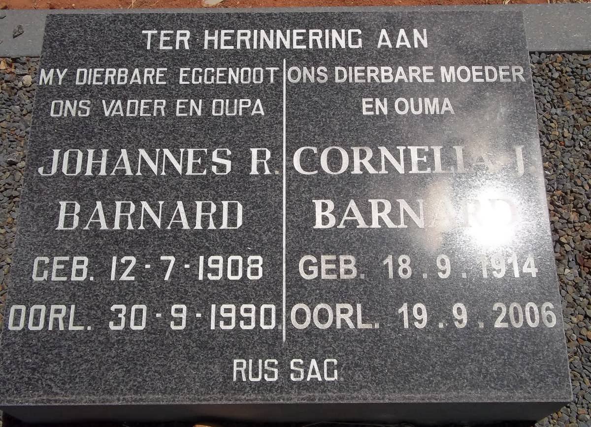 BARNARD Johannes R. 1908-1990 &amp; Cornelia J. 1914-2006