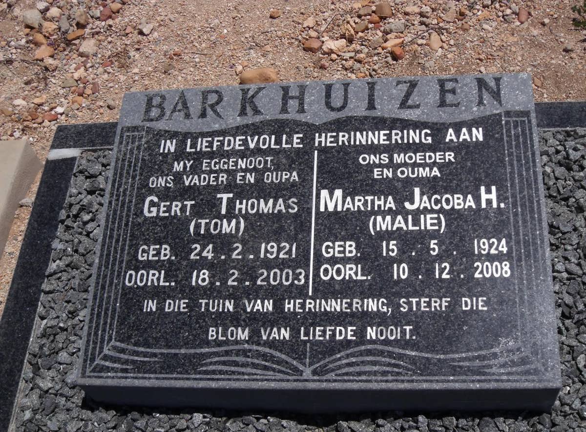 BARKHUIZEN Gert Thomas 1921-2003 &amp; Martha Jacoba H. 1924-2008