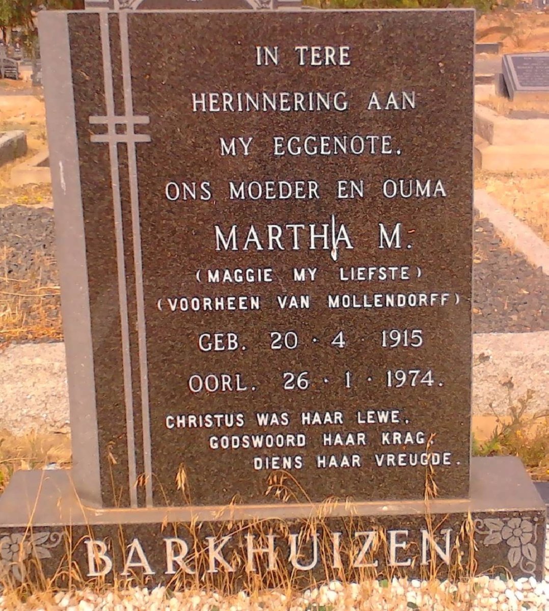 BARKHUIZEN Martha M, nee VAN MOLLENDORFF 1915-1974