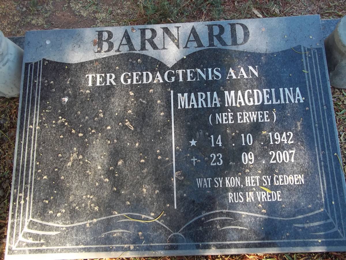 BARNARD Marie Magdelina nee ERWEE 1942-2007