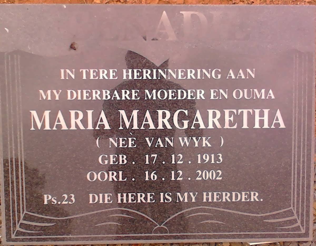 BENADIE Maria Margaretha nee VAN WYK 1913-2002