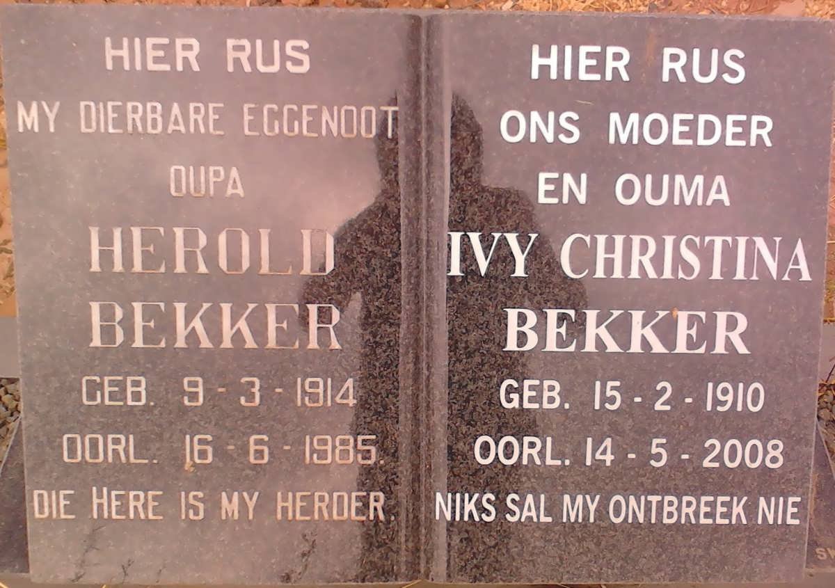 BEKKER Herold 1914-1985 &amp; Ivy Christina 1910-2008